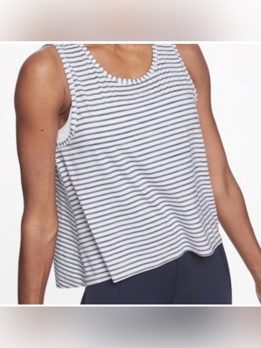 Athleta White & Blue Striped Crop Chi Athletic Tank Top Size Small
